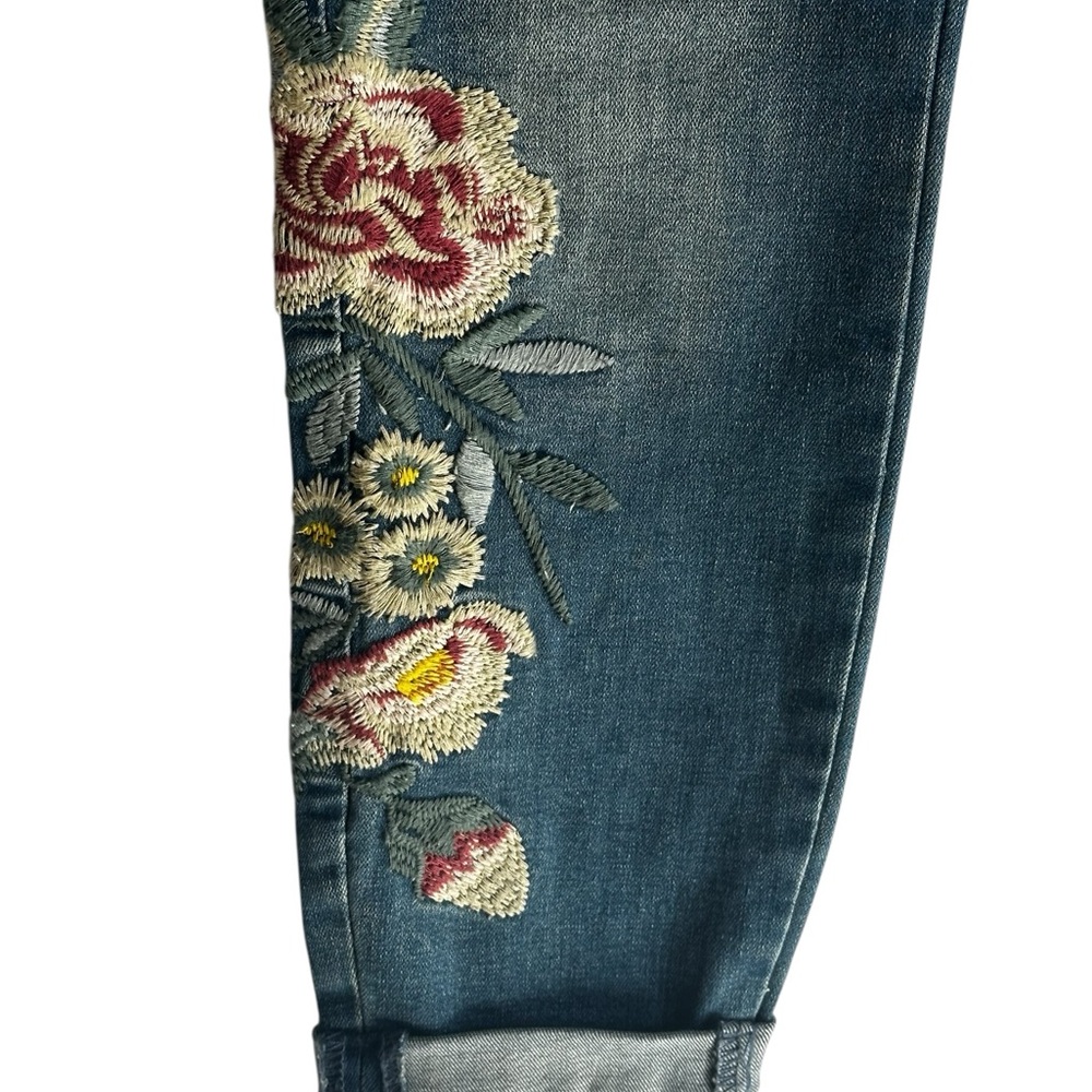 YMI Distressed Blue Jeans with Floral Embroidery,Distressed,Boho Style - Picture 2 of 12